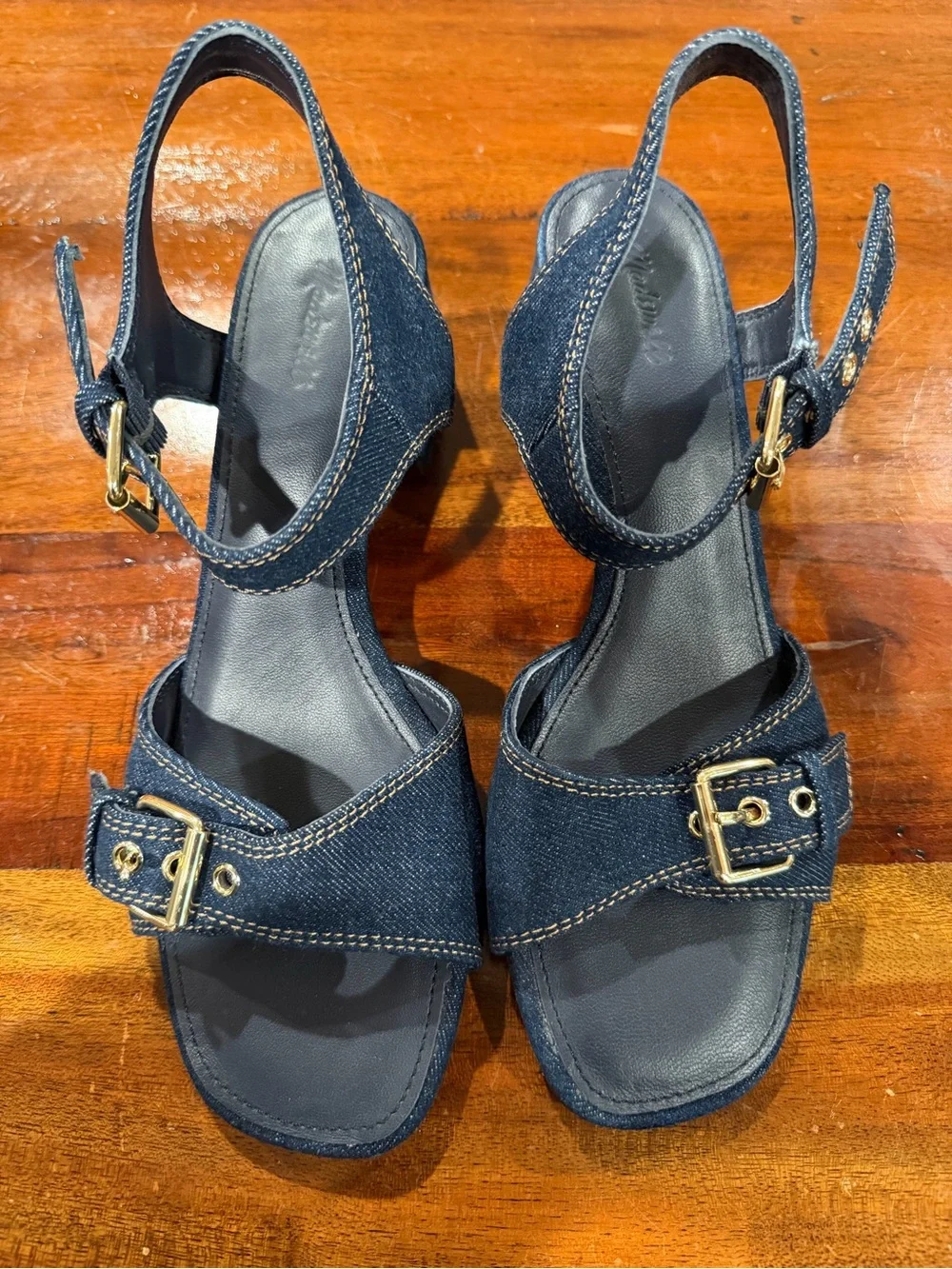 Madewell Denim Blue Buckle Ankle Strap Sandals